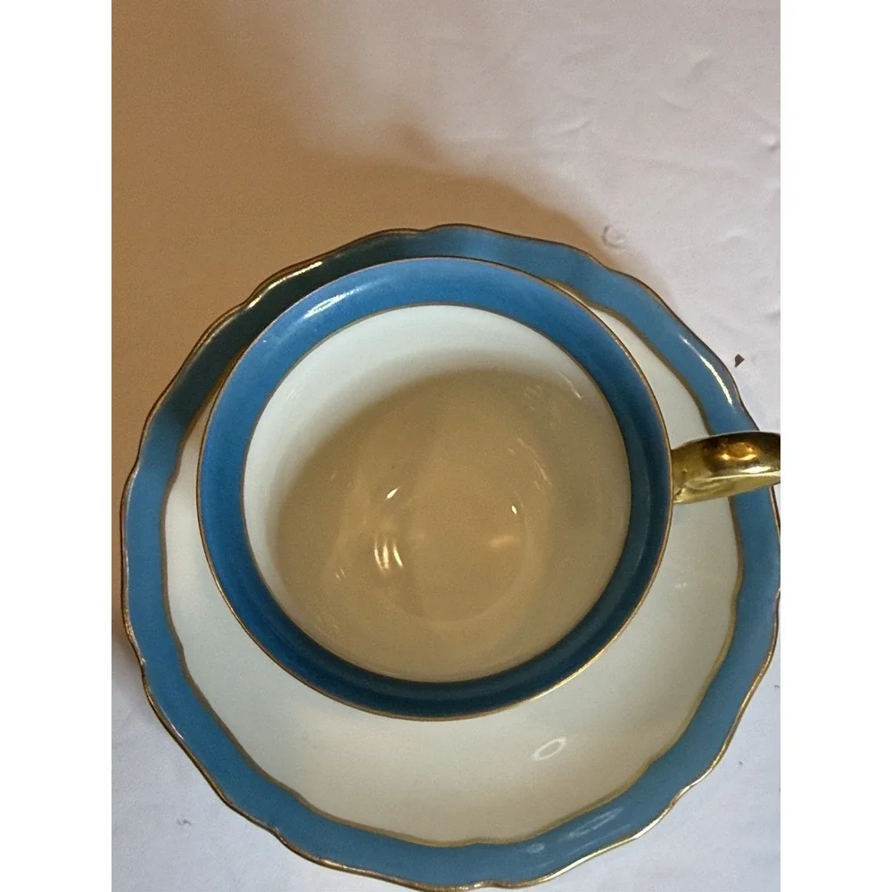 Hohenberg Bavaria Demitasse Cup & Saucer Blue Gold Trim German Porcelain
